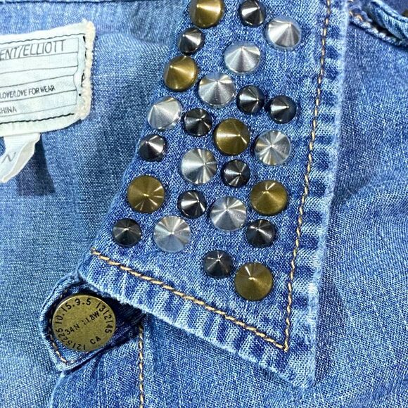 Current Elliott Denim Chambray Studded Collar Shirt Womens Size Size 2 Medium 6 - Picture 2 of 4